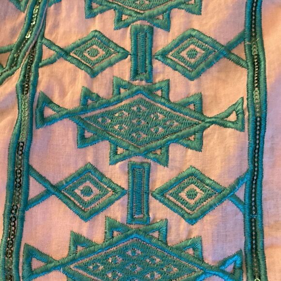 Taj by Sabrina Crippa Dress/Coverup with Turquoise embroidery and sequins. Sz SM - Picture 4 of 5